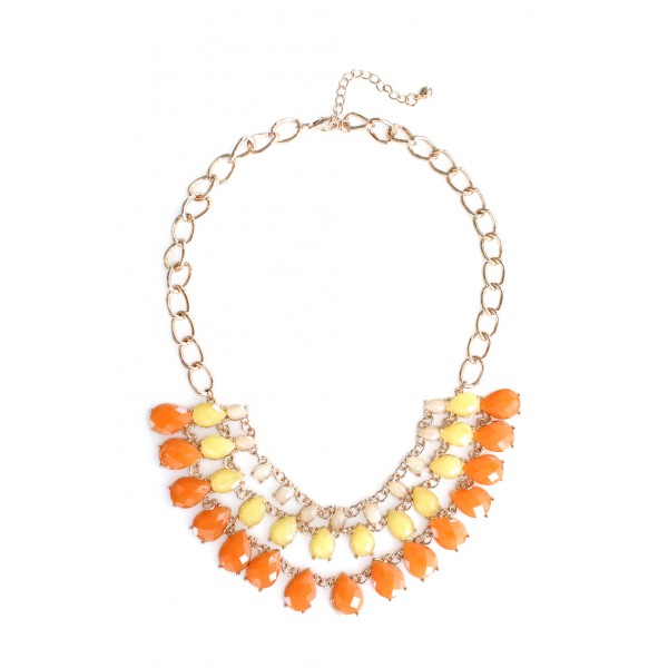 Coral Ombre Faceted Teardrop Tiered Statement Necklace